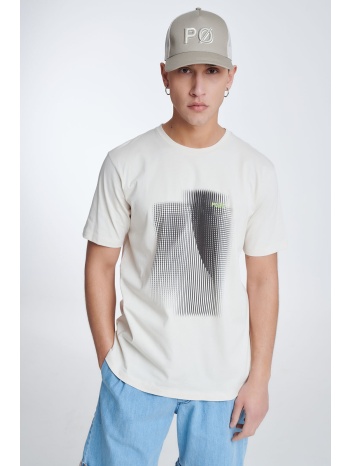 μπέζ κοντομάνικη μπλούζα με τύπωμα μαύρο