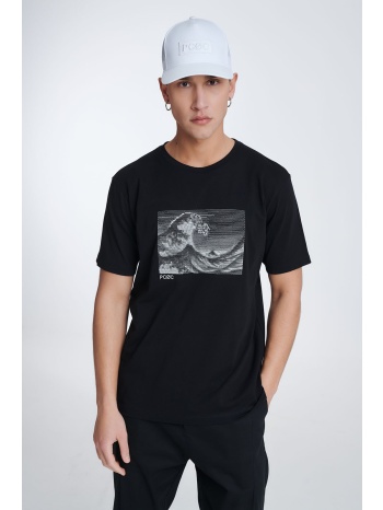 μαύρη κοντομάνικη μπλούζα με κέντημα