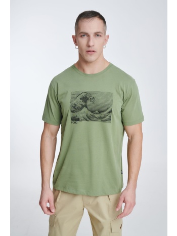 λαδί κοντομάνικη μπλούζα με τρισδιάστατο κέντημα