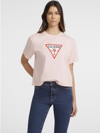 ρόζ κοντομάνικη boxy fit με στάμπα guess iconic triangle