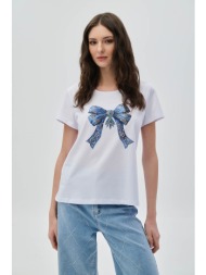 μπλούζα με τύπωμα φιόγκο και στρας