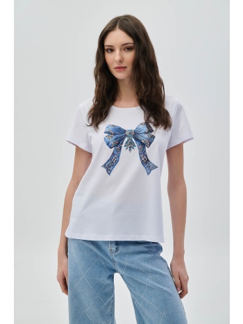 μπλούζα με τύπωμα φιόγκο και στρας