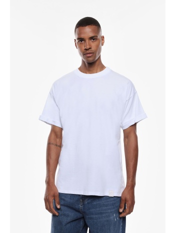 κοντομάνικη crewneck με ρεβέρ στα μανίκια λευκό