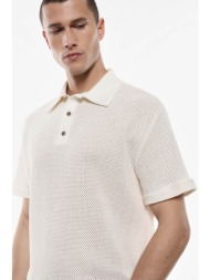 πλεκτή διάτρητη polo μπλούζα μαύρο