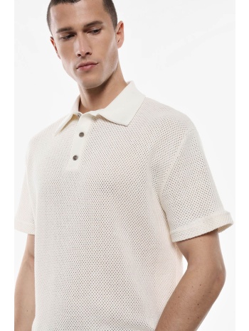 πλεκτή διάτρητη polo μπλούζα μαύρο