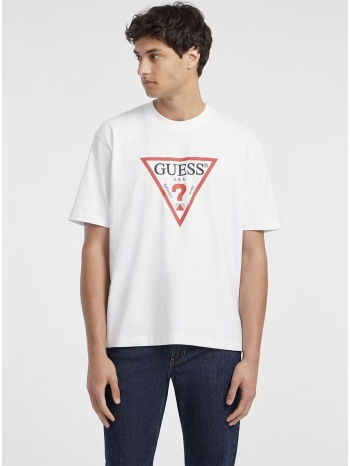 λευκή κοντομάνικη με στάμπα guess iconic triangle