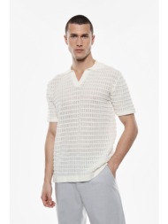 πλεκτή διάτρητη polo μπλούζα λευκό