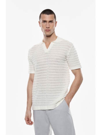 πλεκτή διάτρητη polo μπλούζα λευκό