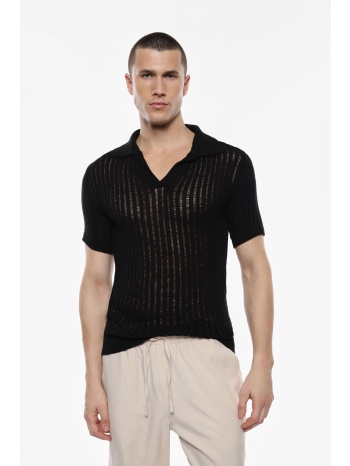 πλεκτή διάτρητη polo μπλούζα λευκό