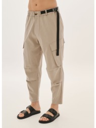 cargo παντελόνι με λάστιχο και δέσιμο στη μέση μπέζ