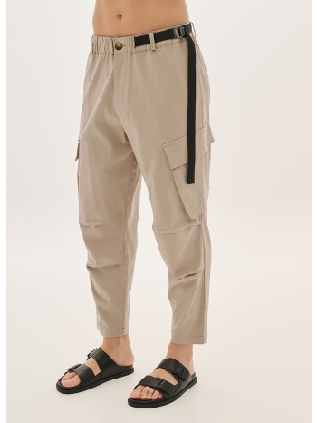 cargo παντελόνι με λάστιχο και δέσιμο στη μέση μπέζ
