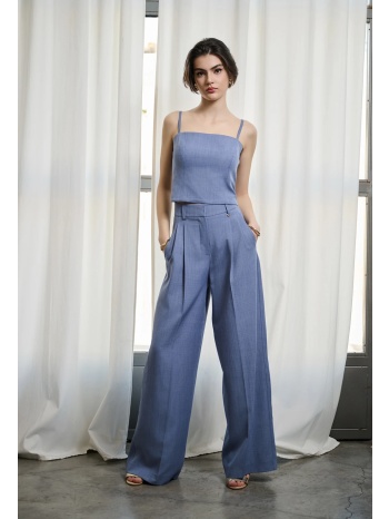 ψηλόμεσο ίσιο παντελόνι με πιέτες και φαρδύ μπατζάκι ρόζ