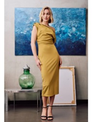 μίντι ντραπέ φόρεμα μπλέ