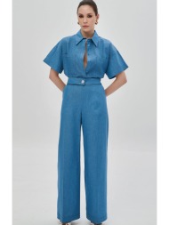 ψηλόμεσο ίσιο παντελόνι denim με ζώνη με στρας