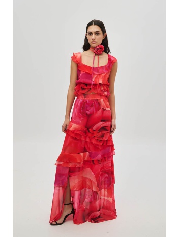 floral ψηλόμεση μάξι φούστα με βολάν