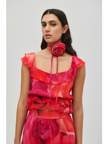 floral top με βολάν και δέσιμο στην πλάτη