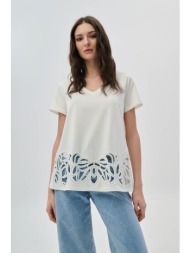 μπροντερί μπλούζα με διάτρητη δαντέλα