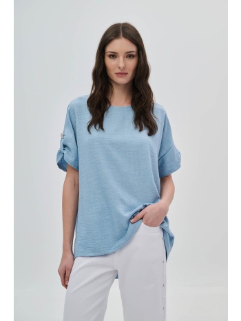 κοντομάνικη μπλούζα με ρεβέρ και στρασένια καρδιά στο