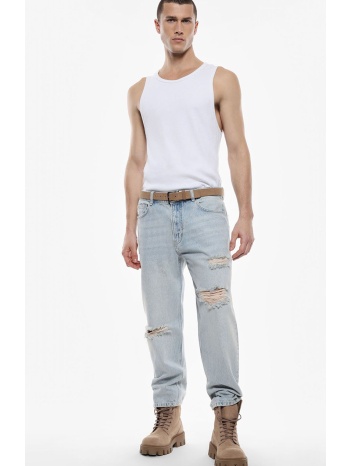 straight leg baggy jeans με σκισίματα και φθορές