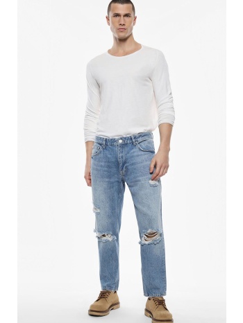 straight leg baggy jeans με σκισίματα και φθορές
