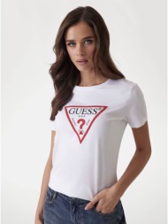 κοντομάνικη slim fit με στάμπα guess iconic triangle κίτρινο