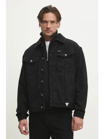 guess jeans trucker jacket μαύρο