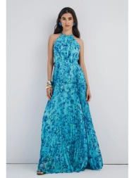 μάξι φλοράλ πλισέ φόρεμα με halter λαιμό