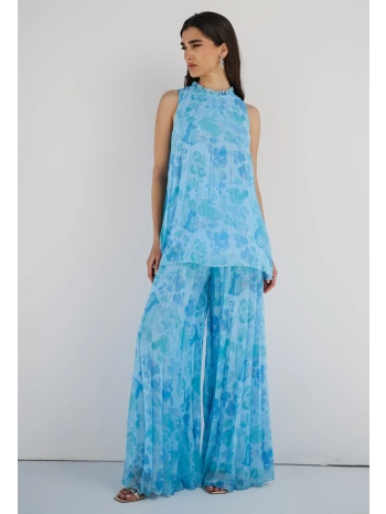 ψηλόμεσο φλοράλ πλισέ παντελόνι με φαρδύ μπατζάκι