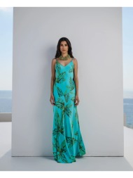 μάξι φόρεμα εμπριμέ με τιράντες