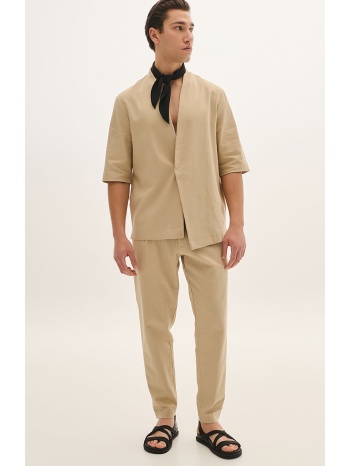 λινό παντελόνι μονόπιετο με λάστιχο στη μέση