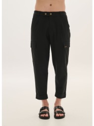 λινό cargo παντελόνι με λάστιχο στη μέση και ρεβέρ