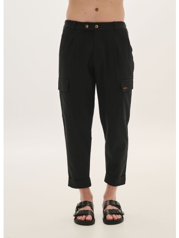 λινό cargo παντελόνι με λάστιχο στη μέση και ρεβέρ