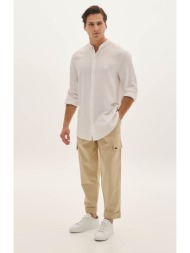 λινό cargo παντελόνι με λάστιχο στη μέση και ρεβέρ