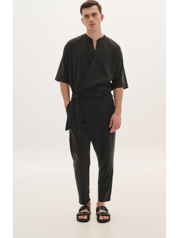 cupro παντελόνι με λοξό επανώτισμα, λάστιχο και ζώνη