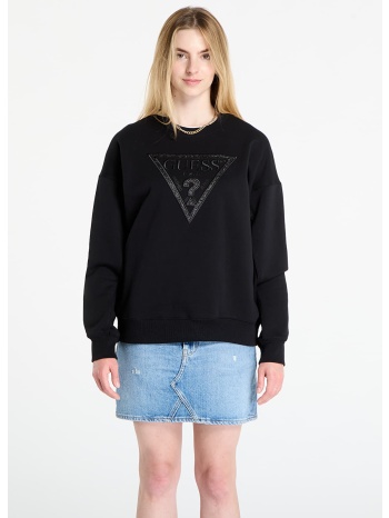 φούτερ guess ls triangle glitter sweatshirt black l σε προσφορά