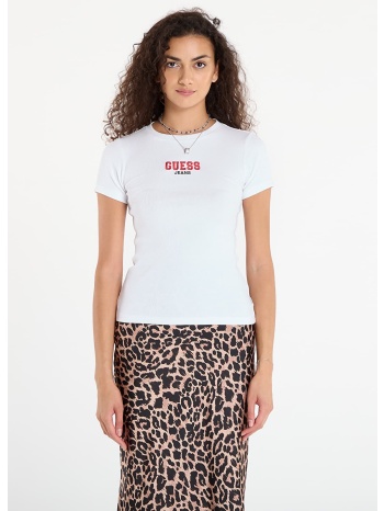 μπλουζάκι guess jeans ss cn slim rib em white xs σε προσφορά