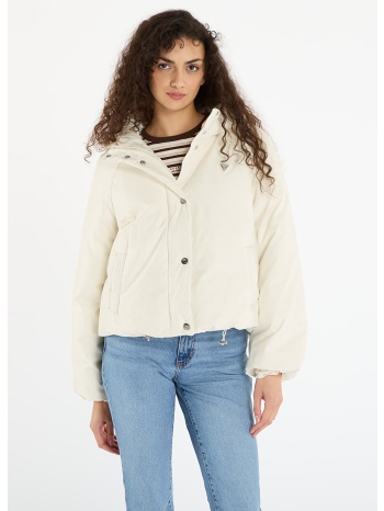 μπουφάν guess 4g boxy puffer jacket cream xs σε προσφορά