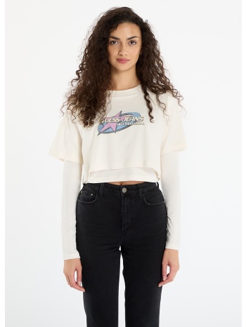 μπλουζάκι guess jeans sl cn boxy 2fer s cream m σε προσφορά