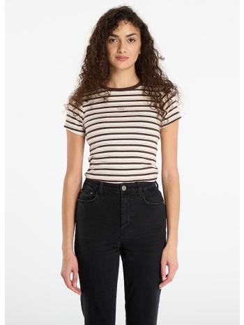 μπλουζάκι guess jeans ss cn stripe embr beige/ brown s σε προσφορά