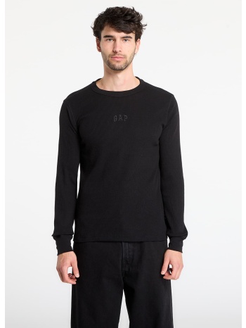 t-shirt gap ls waffle mini logo crew tee black l σε προσφορά