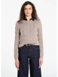 πουλόβερ tommy hilfiger soft wool cable c-neckk ls sweater heathered taupe m
