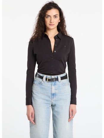 t-shirt tommy hilfiger 1985 slim pique btn down ls black m σε προσφορά