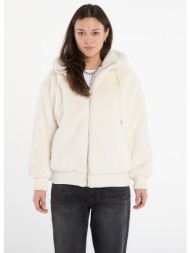 μπουφάν guess jeans lucrezia faux fur logo jacket cream white m