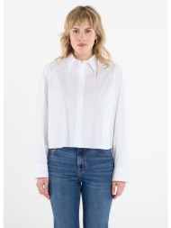 πουκάμισο calvin klein jeans solid boxy cropped shirt white m