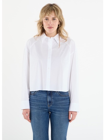 πουκάμισο calvin klein jeans solid boxy cropped shirt white σε προσφορά