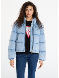 μπουφάν guess jeans denim puffer jack washed blue s