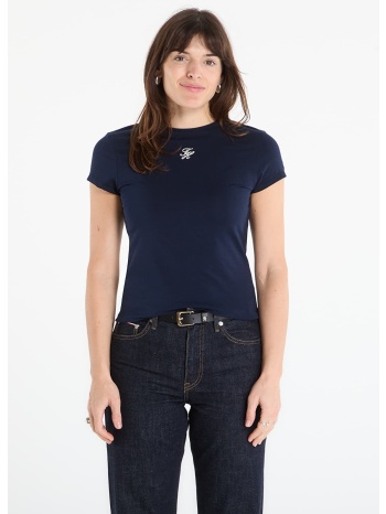 t-shirt tommy hilfiger script slim ss tee dark night navy xs σε προσφορά
