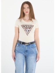 t-shirt guess jeans ss cn leo triangle tee pearl white xs