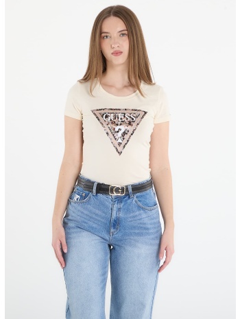 t-shirt guess jeans ss cn leo triangle tee pearl white xs σε προσφορά