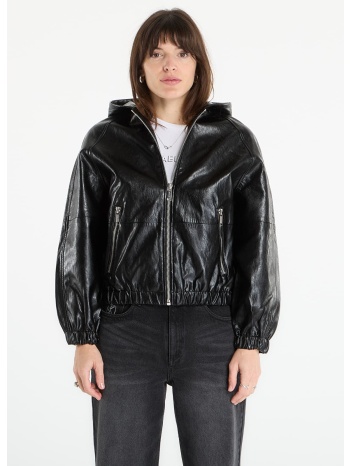 μπουφάν michael kors faux leather hoodie black xs